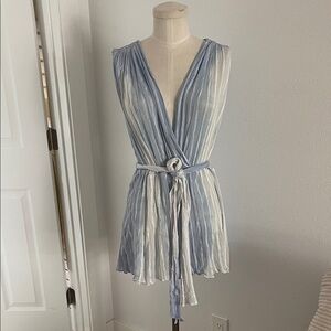 Absolutely Gorgeous Free People Light Blue & White Pleated Wrap Romper